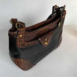 Brahmin Black Brown Alligator Croc Leather Satchel Handbag